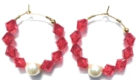NIBRAS Red Tyre-Cut Crystal Pearl Hoop Earrings - B09JM7B24J, 7 gm, 4.5cm x 4.5cm x 1cm